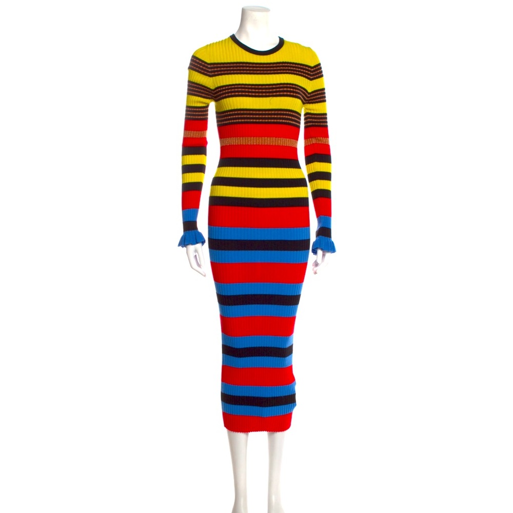 Opening Cermony Rib Knit Primary Color Metallic Dress